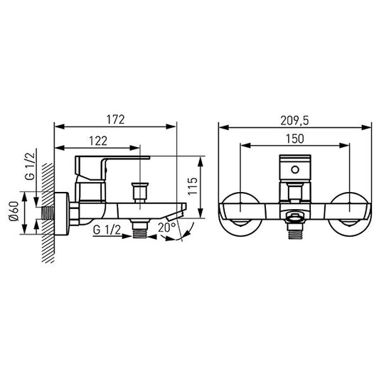 Стенен смесител за вана/душ FERRO Alba Verde Line BLB1VL - хром