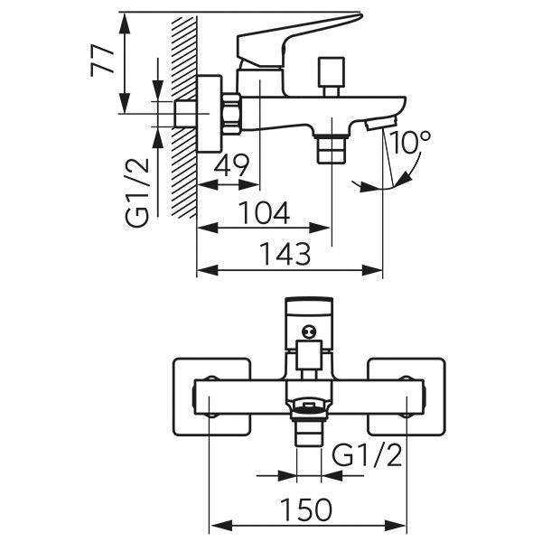 Стенен смесител за вана/душ FERRO Vitto Verde Line BVI1VL - хром