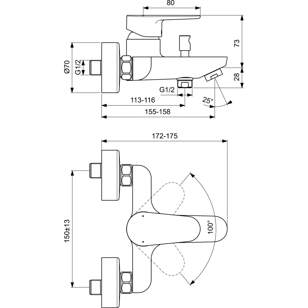 Стенен смесител за вана/душ Ideal Standard CERAFINE O BC500XG
