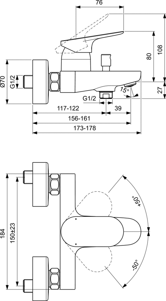 Стенен смесител за вана/душ Ideal Standard Ceralife O BE029AA