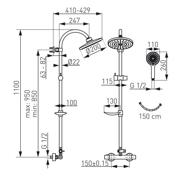 Душ система FERRO Trinity NP71-TRM7U - хром