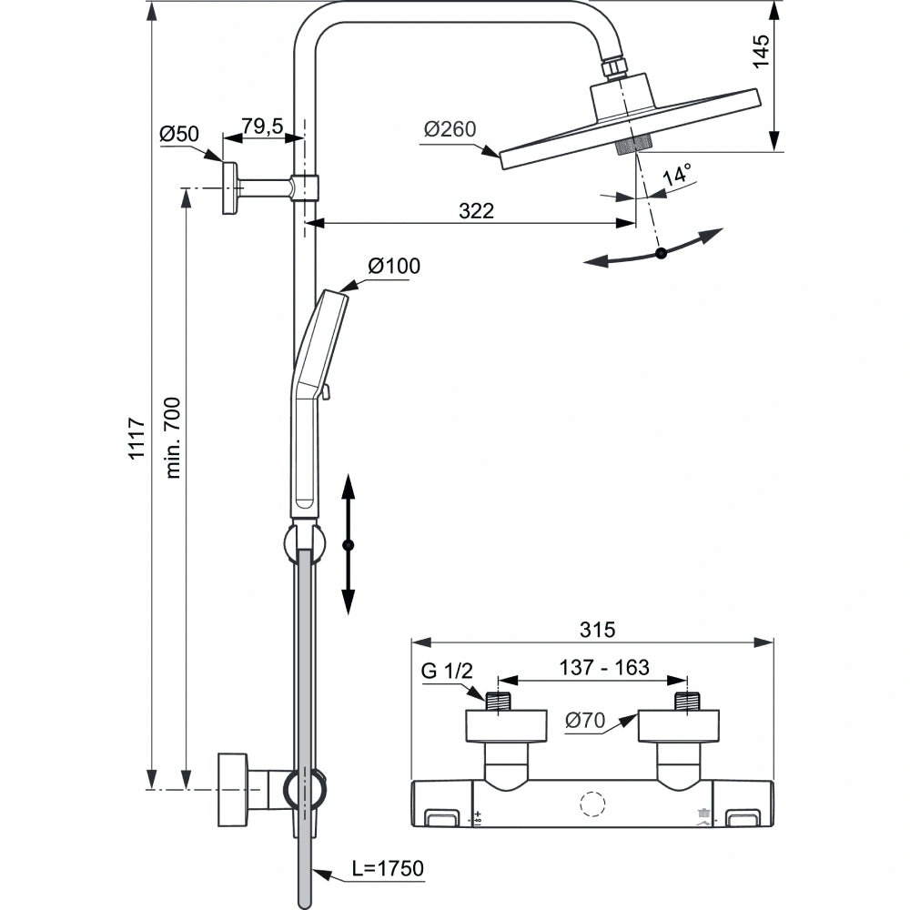 Душ система IDEAL STANDARD CERATHERM T25+ A7210XG