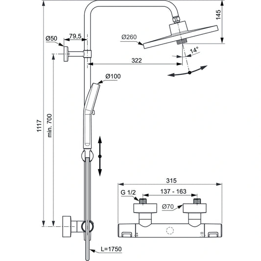 Душ система IDEAL STANDARD CERATHERM T25+ A7210XG