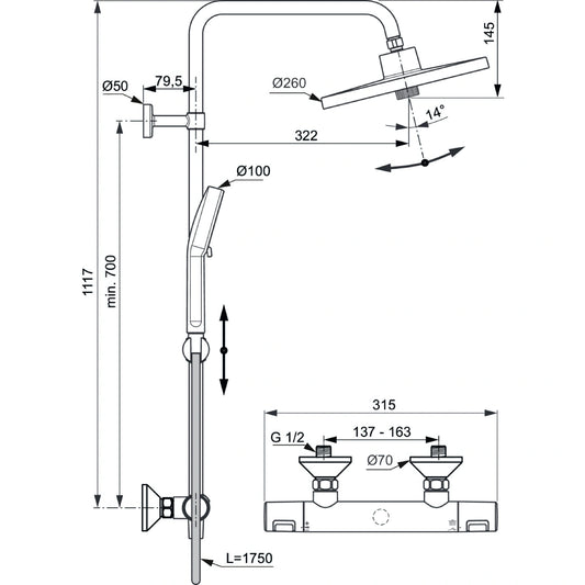 Душ система IDEAL STANDARD Ceratherm T25+ A7210AA