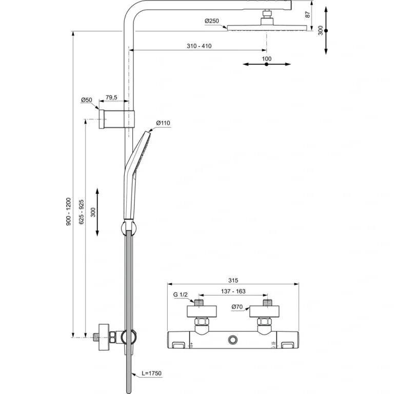 Душ система IDEAL STANDARD Ceratherm T25 A7628AA