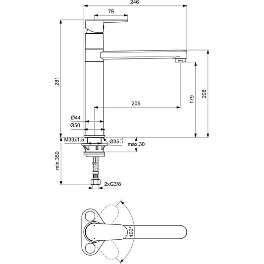Смесител за кухня IDEAL STANDARD CERAFINE O BC501XG
