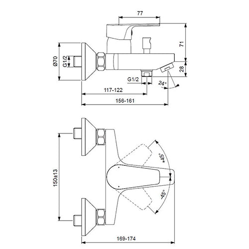 Стенен смесител за вана/душ Ideal Standard ESLA BC229AA