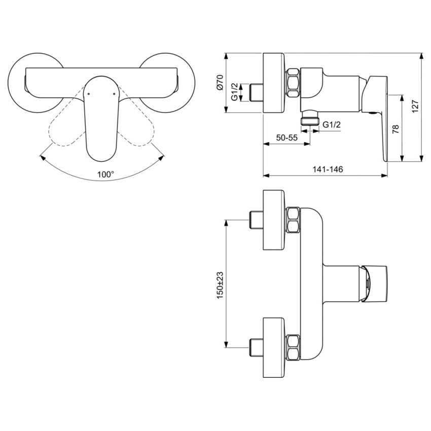 Стенен смесител за душ Ideal Standard TYRIA BC156HO