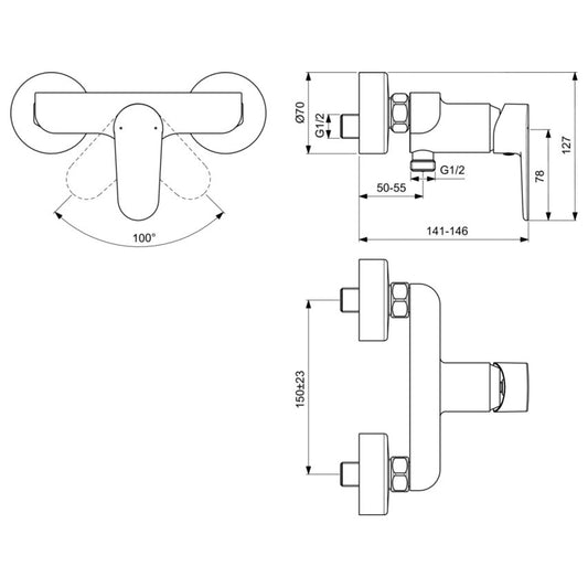 Стенен смесител за душ Ideal Standard TYRIA BC156HO