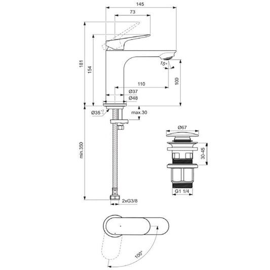 Смесител за умивалник Ideal Standard H100 BlueStart Ceralife O BE009XG