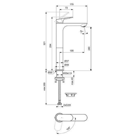 Смесител за умивалник Ideal Standard H240 BlueStart Ceralife O BE012XG