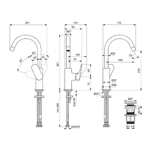 Смесител за умивалник Ideal Standard H215 Ceralife O BE016XG