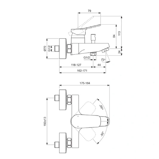 Стенен смесител за вана/душ Ideal Standard DOREA BD750AA