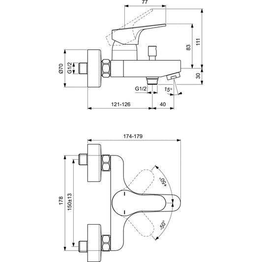 Стенен смесител за вана/душ Ideal Standard CERABASE BC843AA