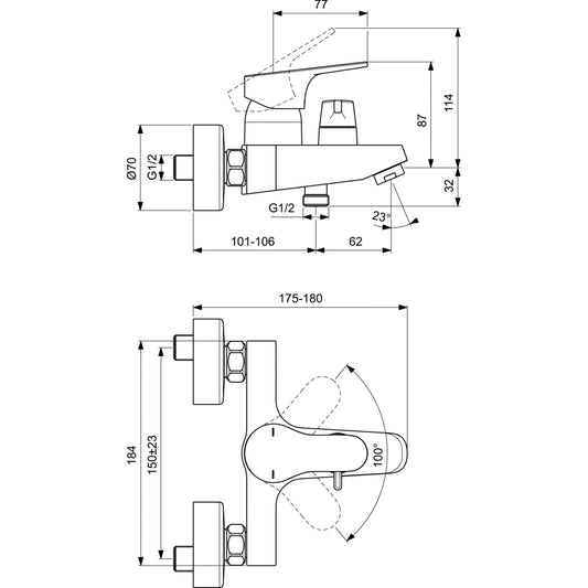 Стенен смесител за вана/душ Ideal Standard CERABASE BD594AA