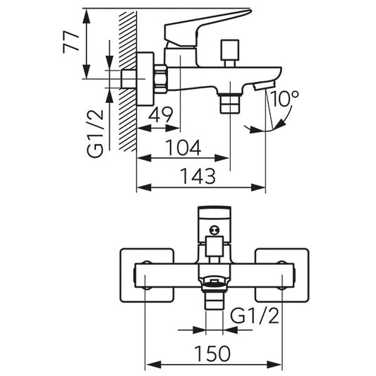 Стенен смесител за вана/душ FERRO Vitto Verde Line BVI1VL - хром