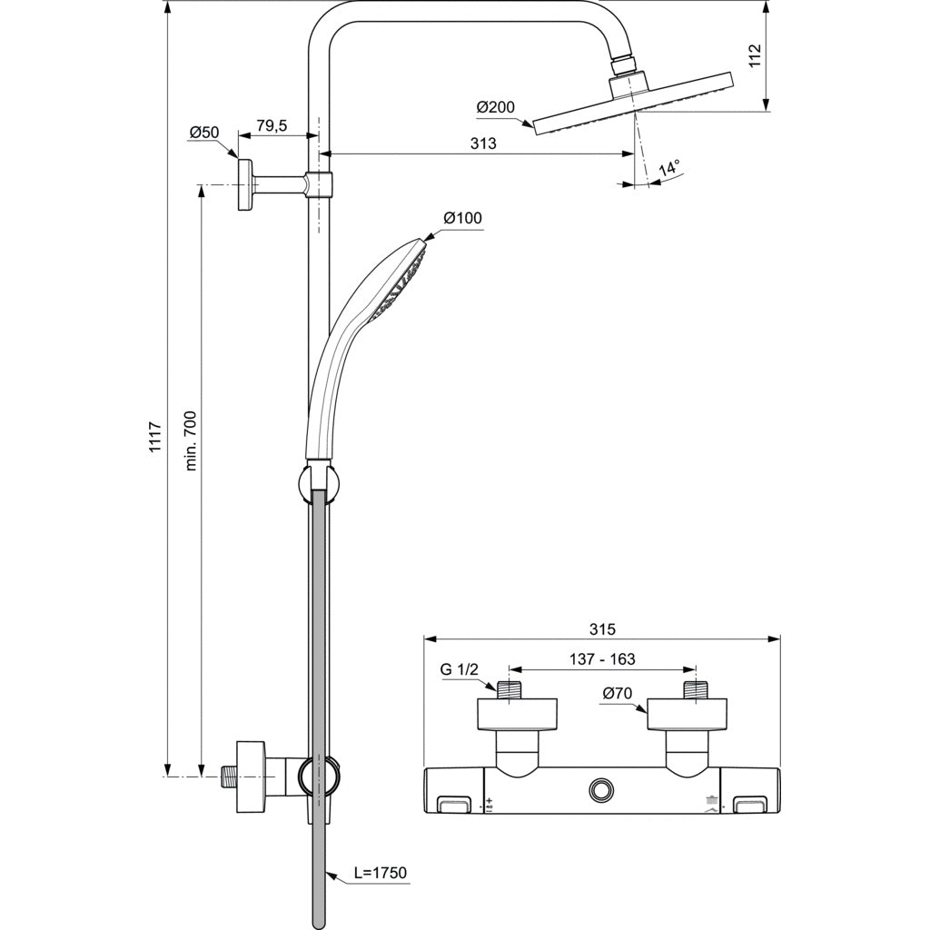 Душ система IDEAL STANDARD CERATHERM T25 A7545XG