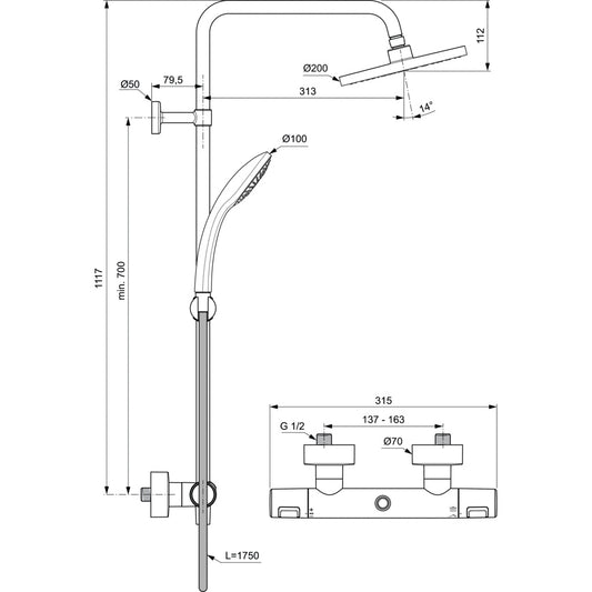 Душ система IDEAL STANDARD CERATHERM T25 A7545XG