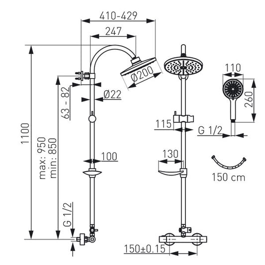 Душ система FERRO Trinity NP71-TRM7U - хром