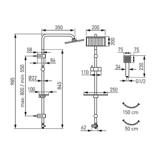 Душ система FERRO Squerto Lux NP24-BL - черен мат