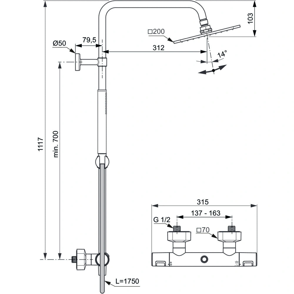 Душ система IDEAL STANDARD CERATHERM T25 A7686XG