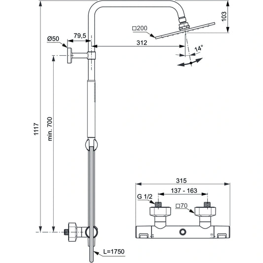 Душ система IDEAL STANDARD CERATHERM T25 A7686XG