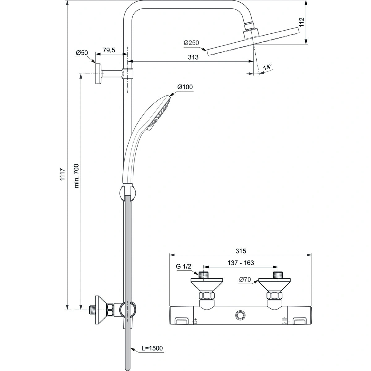 Душ система IDEAL STANDARD Ceratherm T25 A7627AA