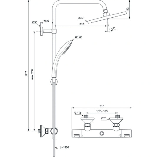 Душ система IDEAL STANDARD Ceratherm T25 A7627AA