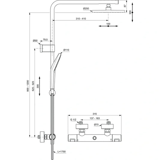 Душ система IDEAL STANDARD Ceratherm T25 A7628AA