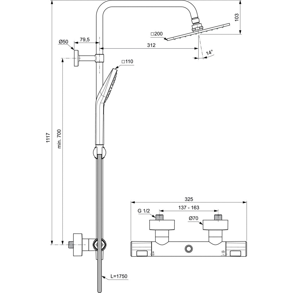 Душ система IDEAL STANDARD CERATHERM T100 IDEALRAIN EVO A7240AA