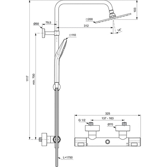 Душ система IDEAL STANDARD CERATHERM T100 IDEALRAIN EVO A7240AA