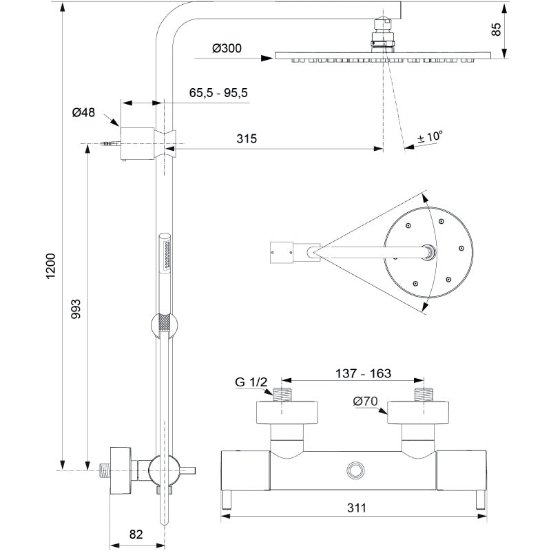 Душ система IDEAL STANDARD CERATHERM T125 A7589AA