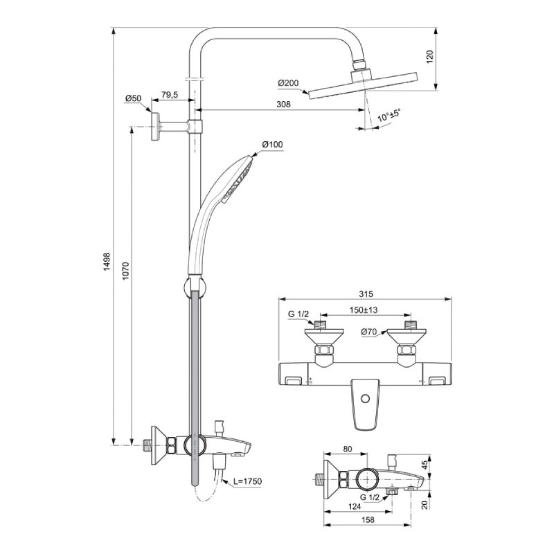 Душ система IDEAL STANDARD CERATHERM T125 A7590AA