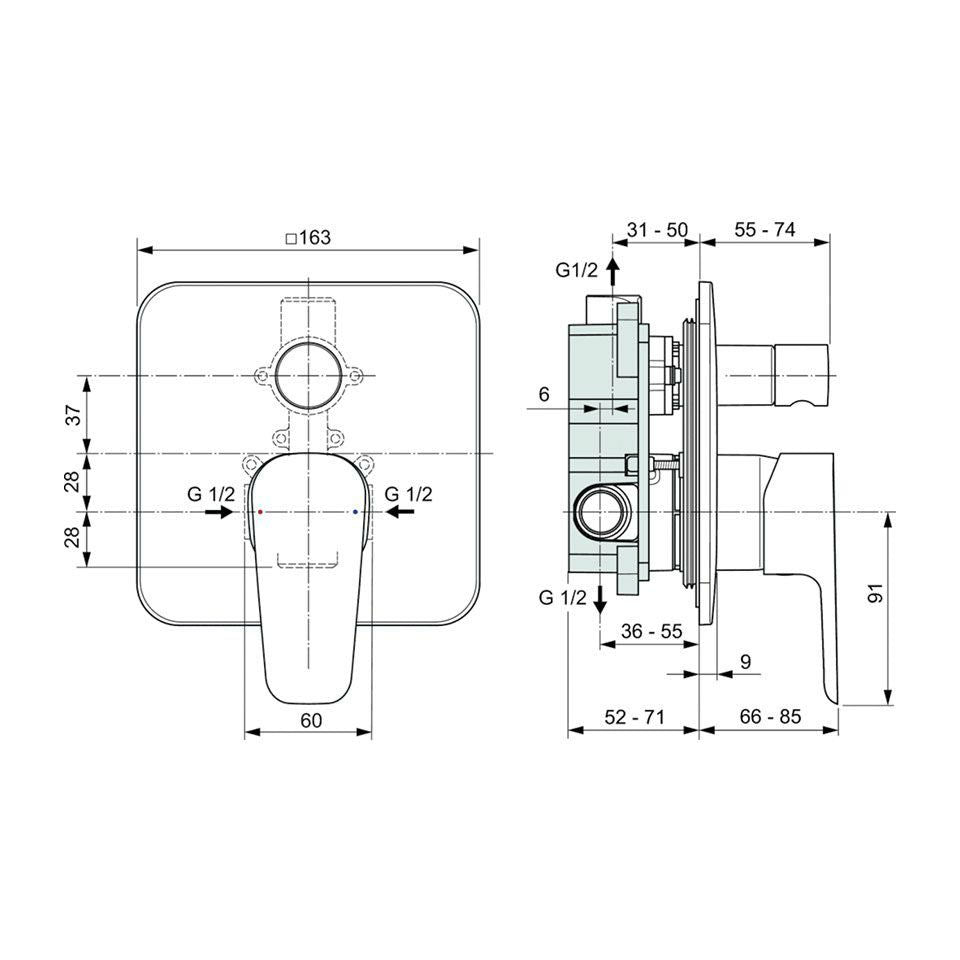 Смесител за вграждане за вана/душ Ideal Standard ESLA A6947AA