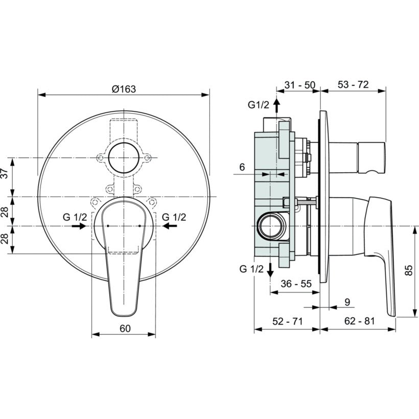 Смесител за вграждане за вана/душ Ideal Standard TYRIA A6934AA