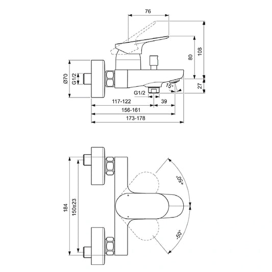 Стенен смесител за вана/душ Ideal Standard Ceralife O BE029XG
