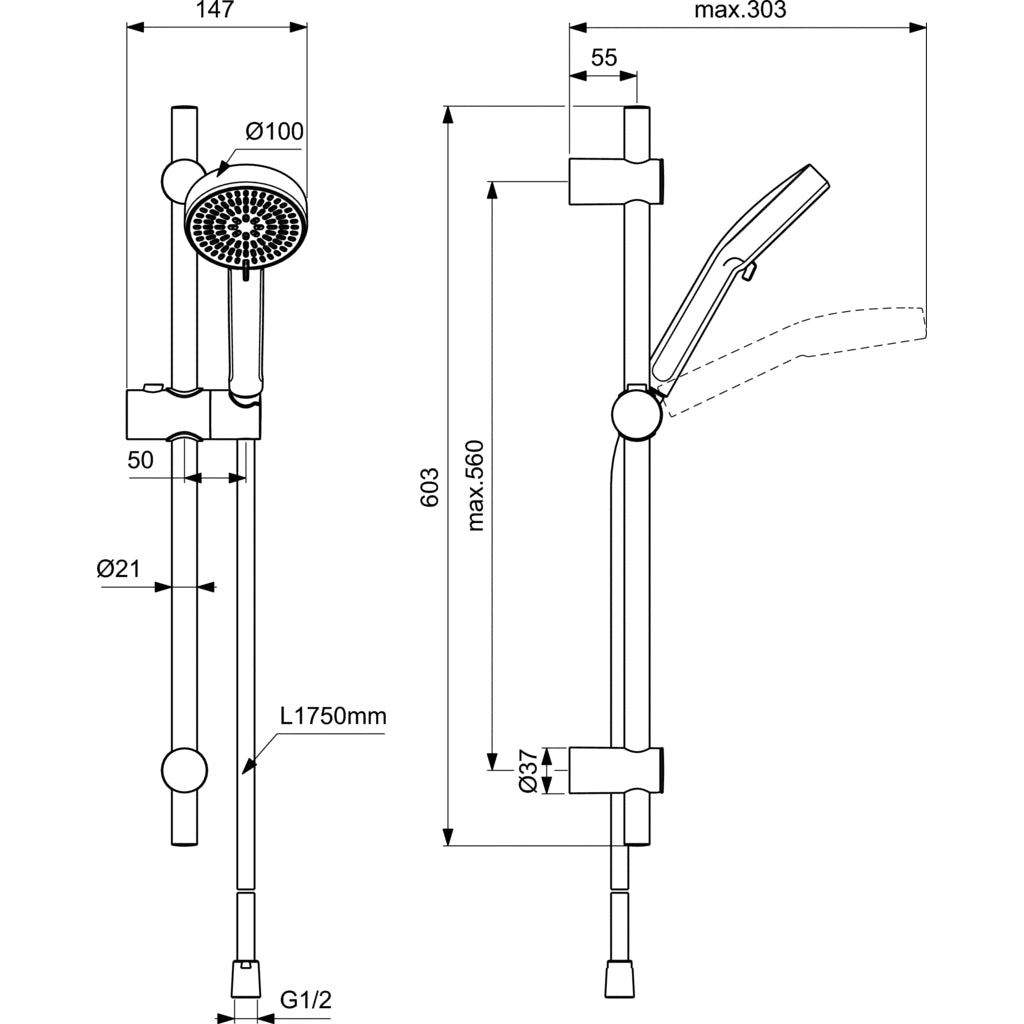 Тръбно окачване IDEAL STANDARD IDEARAIN Alu+ BD991AA