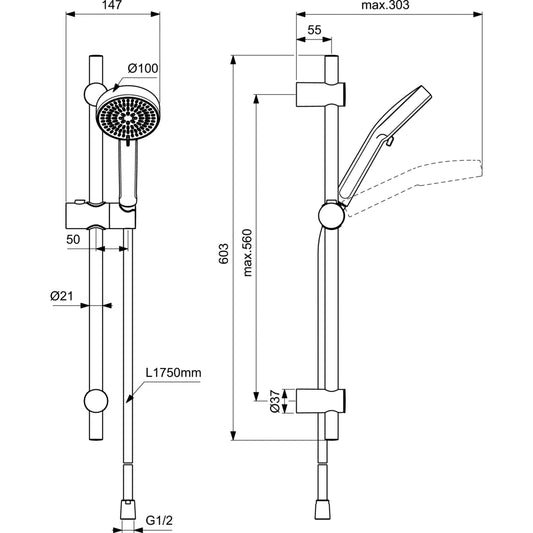 Тръбно окачване IDEAL STANDARD IDEARAIN Alu+ BD991AA