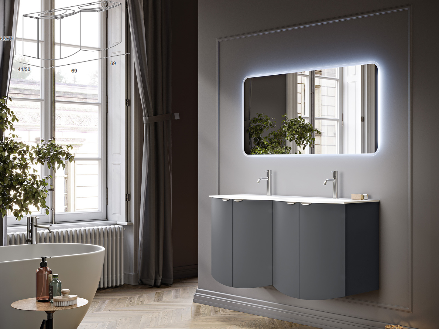 Долен шкаф за баня комплект с мивка